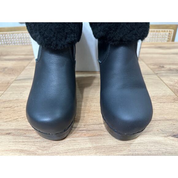 No. 6 Store Pull On Shearling Clog Booties Black Leather Size 5 US 35 EU NIB - Picture 5 of 13